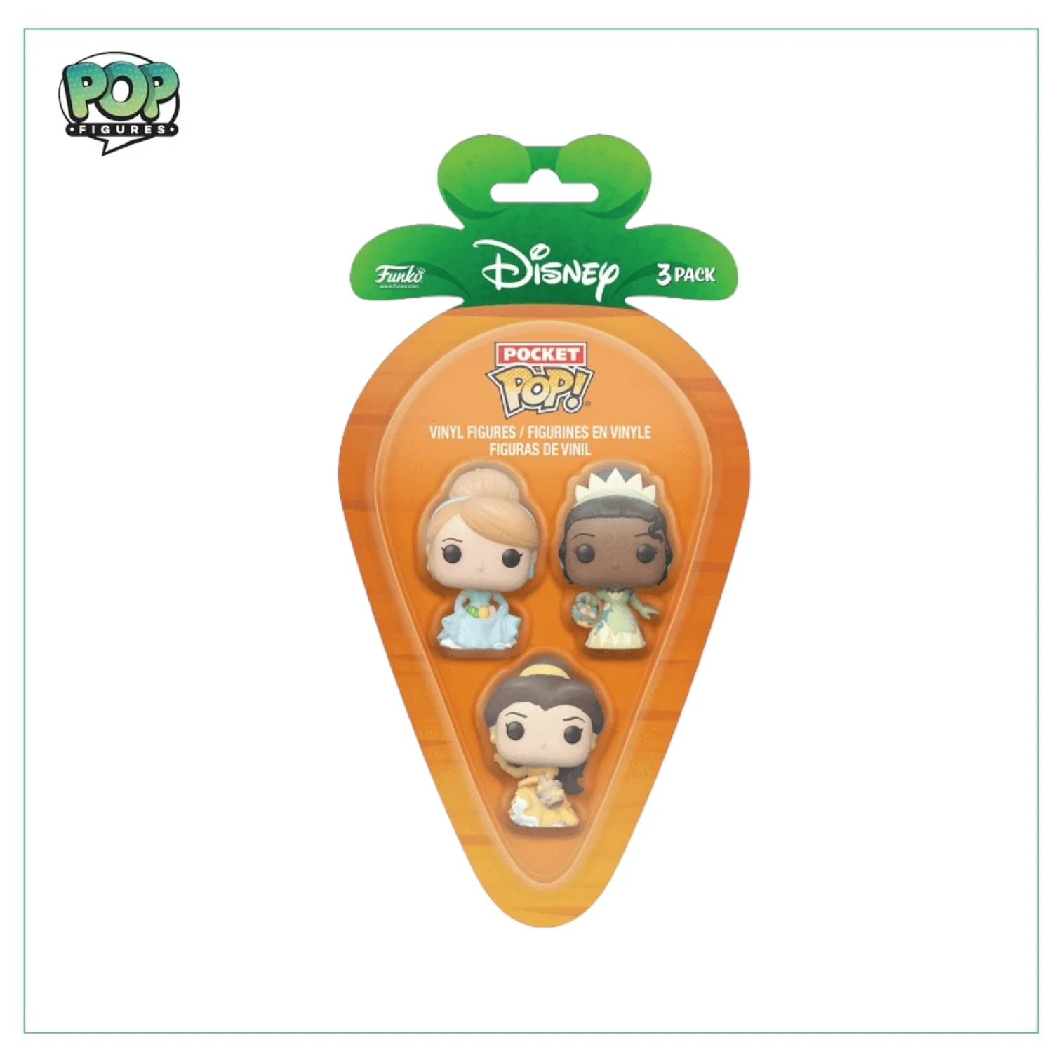 Cinderella, Belle, Tiana Funko Carrot Pocket Pop - Disney Princesses