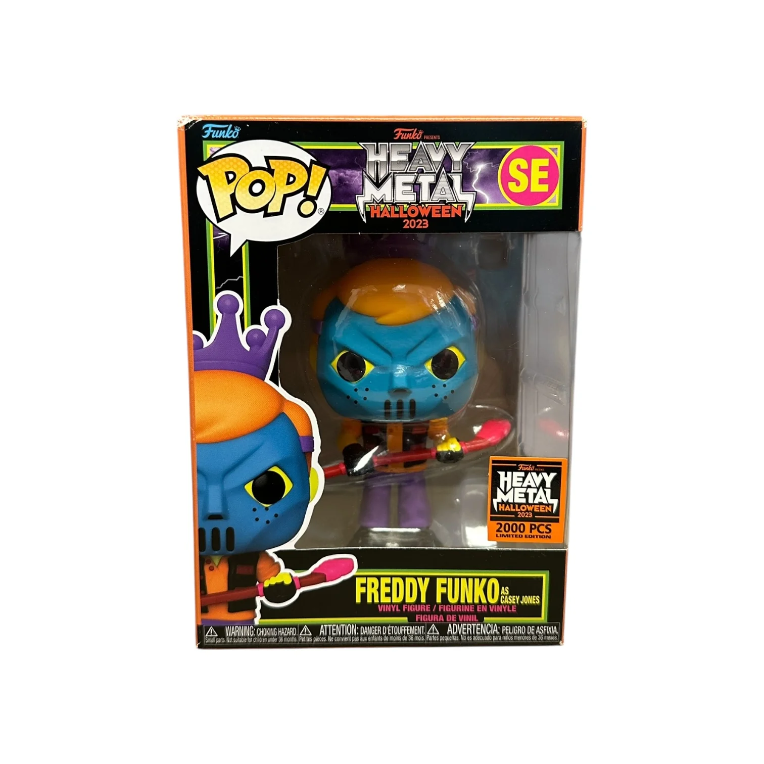 Freddy Funko as Casey Jones (Blacklight) Funko Pop! - Teenage Mutant Ninja Turtles - Heavy Metal Halloween 2023 Exclusive LE2000 Pcs - Condition 7.5/10