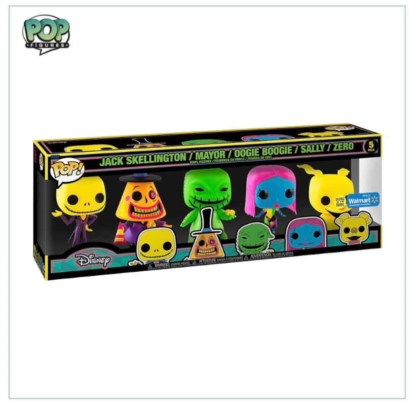 Jack Skellington / Mayor / Oogie Boogie / Sally / Zero (Blacklight Glows In The Dark) Deluxe Funko 5 Pack! - Disney - Walmart Exclusive