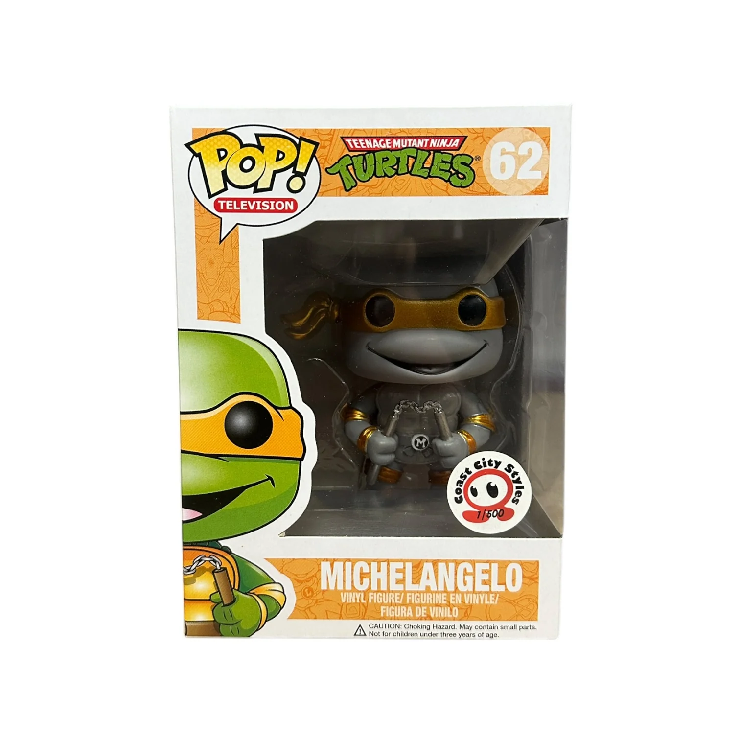 Michelangelo #62 (Grayscale Metallic) Funko Pop! - Teenage Mutant Ninja Turtles - Coast City Styles Exclusive LE500 Pcs - Condition 8.75/10