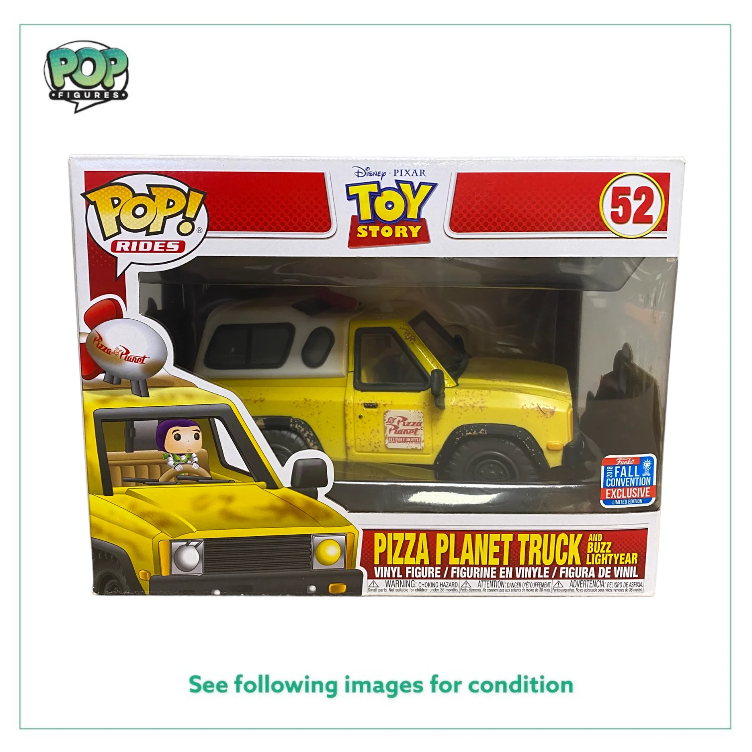 Pizza Planet Truck and Buzz Lightyear #52 Funko Pop Ride! - Toy Story - NYCC 2018 Shared Exclusive - Condition 8.5/10