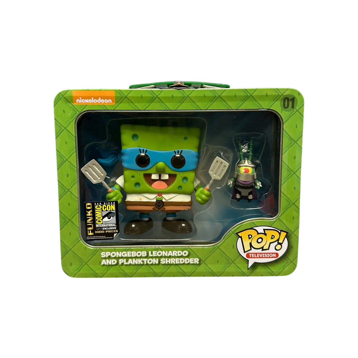 SpongeBob Leonardo and Plankton Shredder #01 Funko Pop Lunchbox Tin! - SpongeBob SquarePants x Teenage Mutant Ninja Turtles - SDCC 2014 Exclusive LE1000 Pcs - Condition 8.5/10