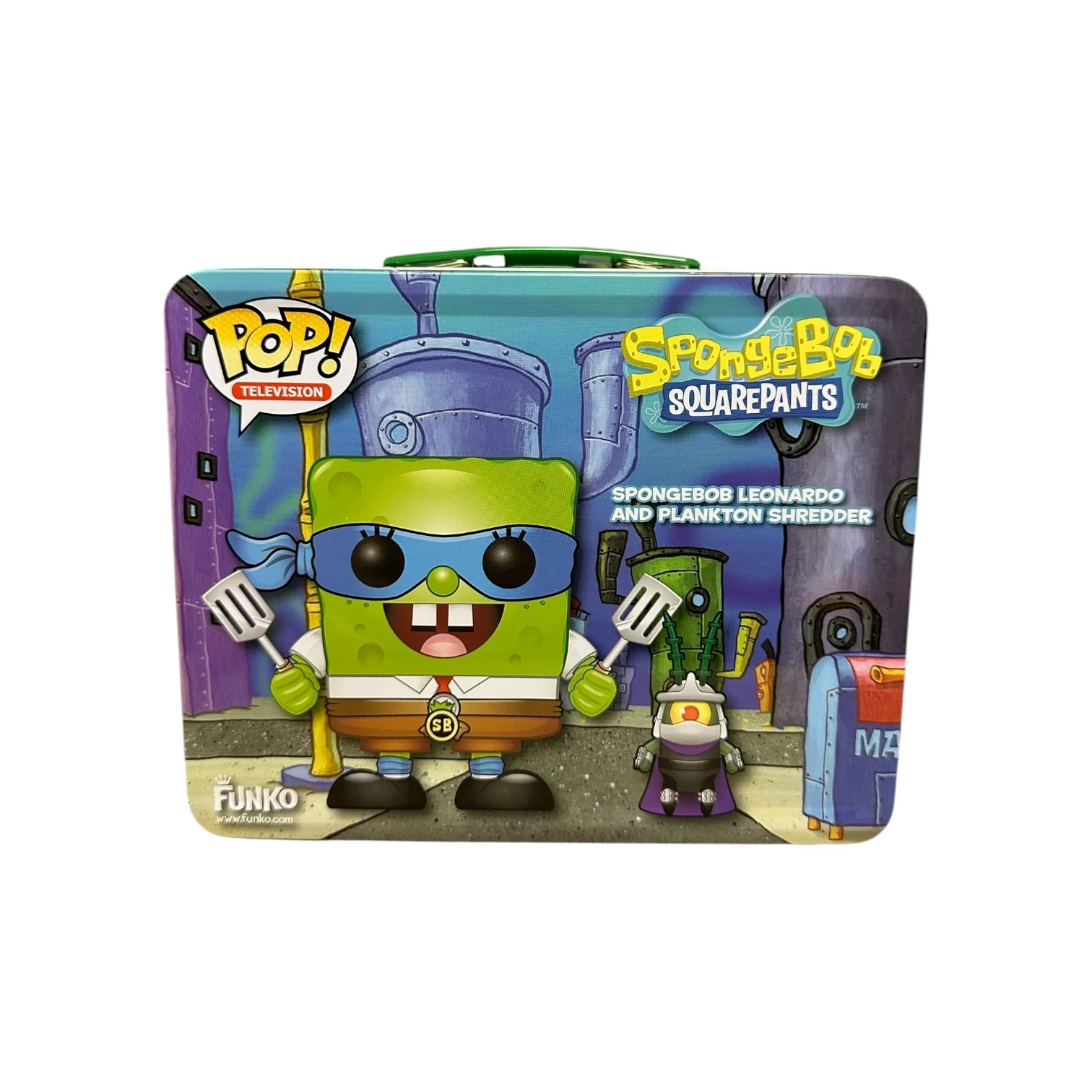 SpongeBob Leonardo and Plankton Shredder #01 Funko Pop Lunchbox Tin! - SpongeBob SquarePants x Teenage Mutant Ninja Turtles - SDCC 2014 Exclusive LE1000 Pcs - Condition 8.5/10 - Image 3