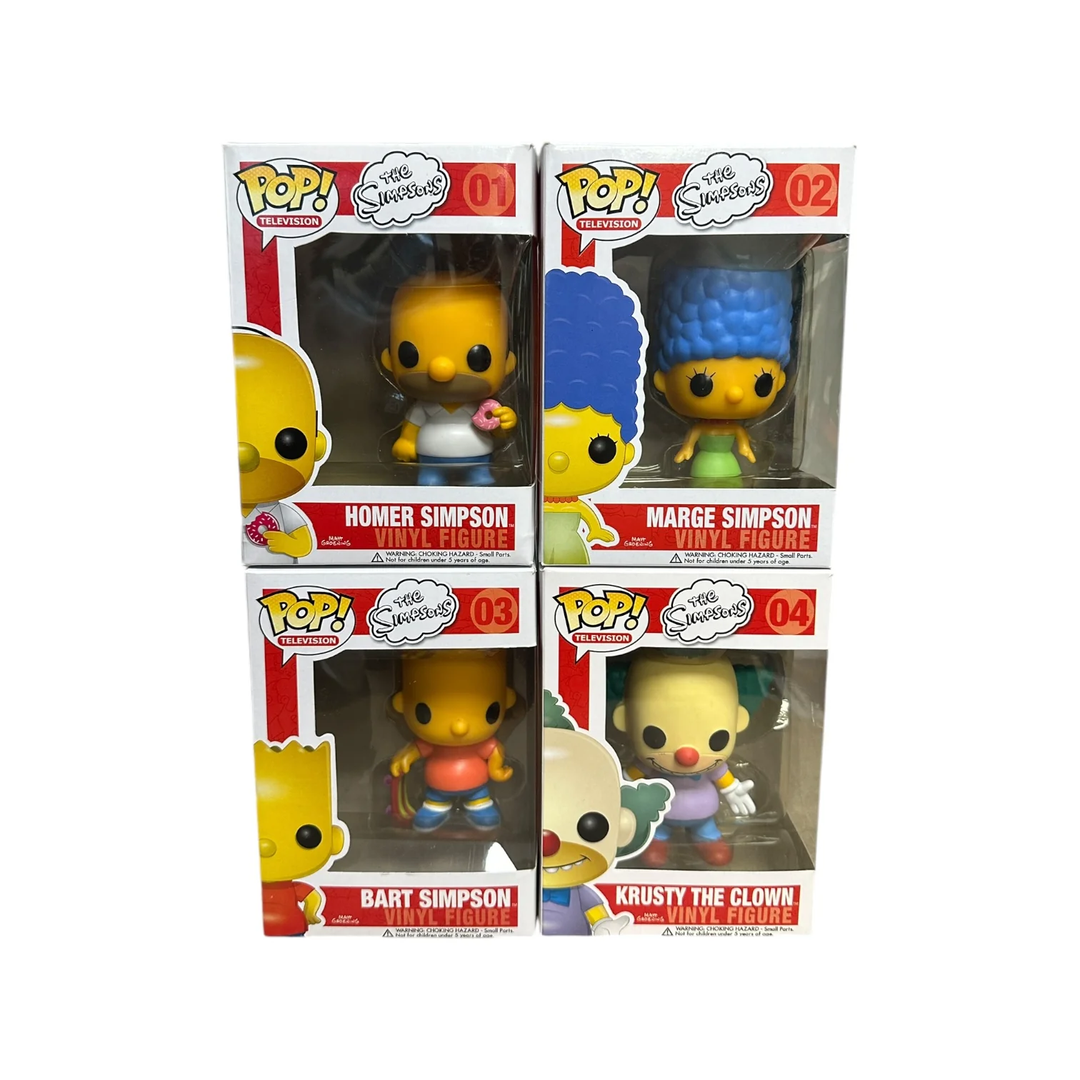 The Simpsons Original Funko Pop Set! - Homer #01, Marge #02, Bart #03, Krusty The Clown #04 - 2011 Pop! - Condition 8-8.5/10
